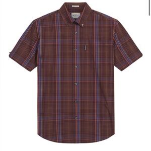 Ben Sherman Men's Burgundy Mod Fit Plaid Shirt Size M